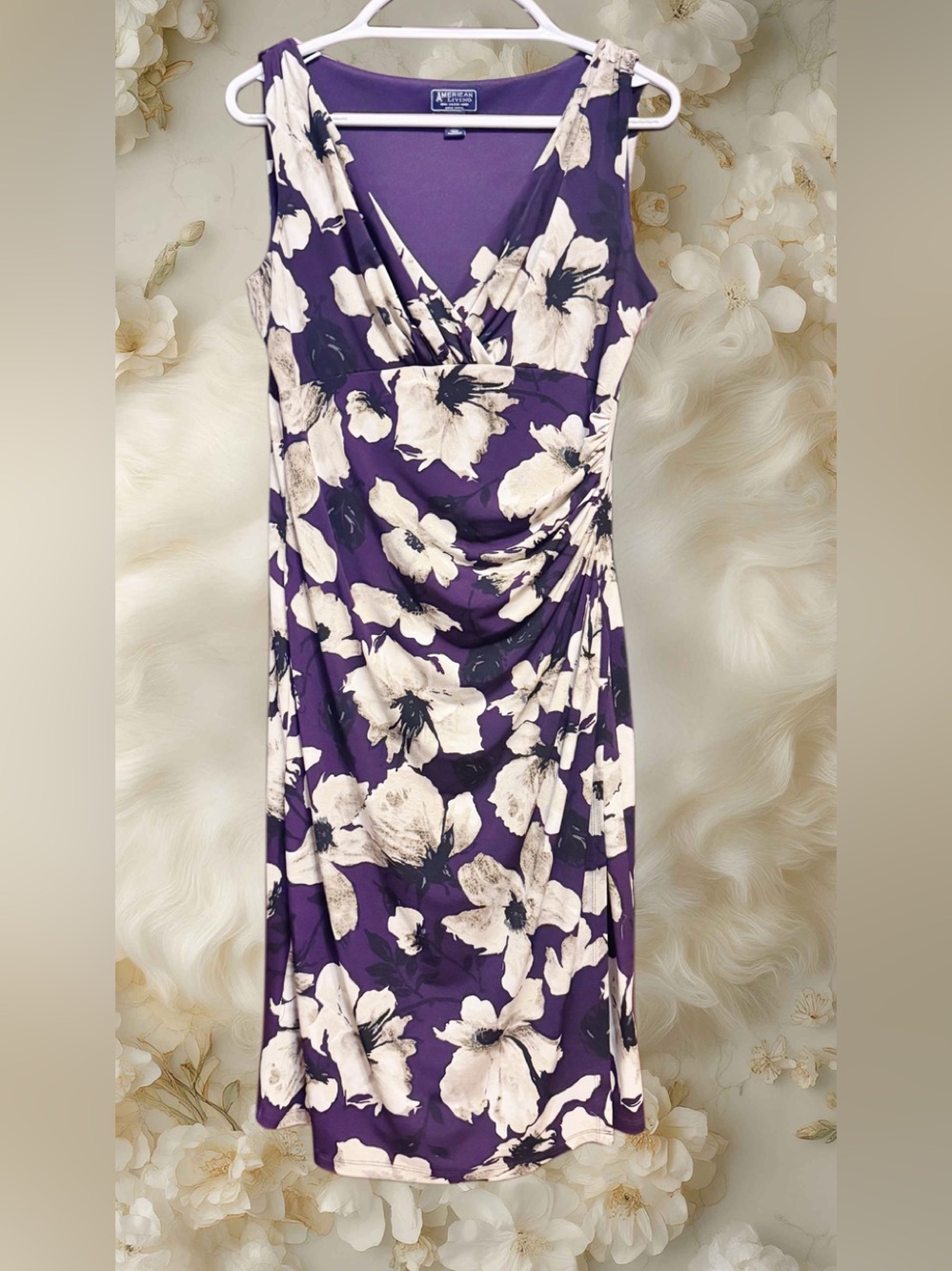 American Living Purple and Cream Floral Midi Dress size 10